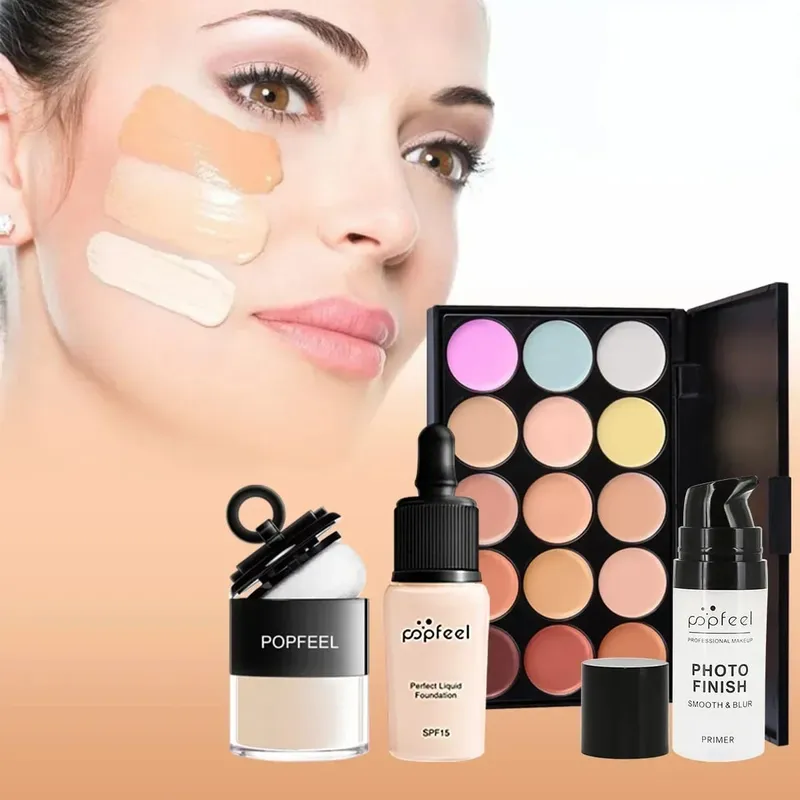 Dárková sada na make-up All-in-One s paletou očních stínů Foundation Lip Gloss štětce na oční linky a další kosmetické dárky