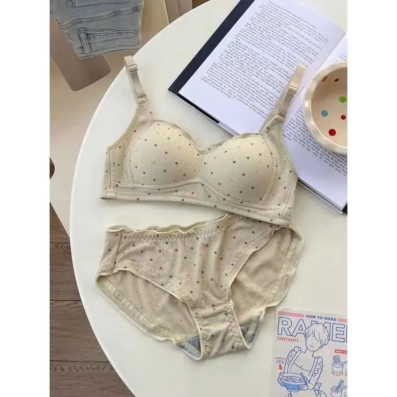 MOYISU – soutien-gorge sans fil blanc à pois, pour adolescents, soutien-gorge Push Up, rétraction du buste, ensemble de Bralette Non rembourré, petite poitrine, Anti-affaissement — image 5