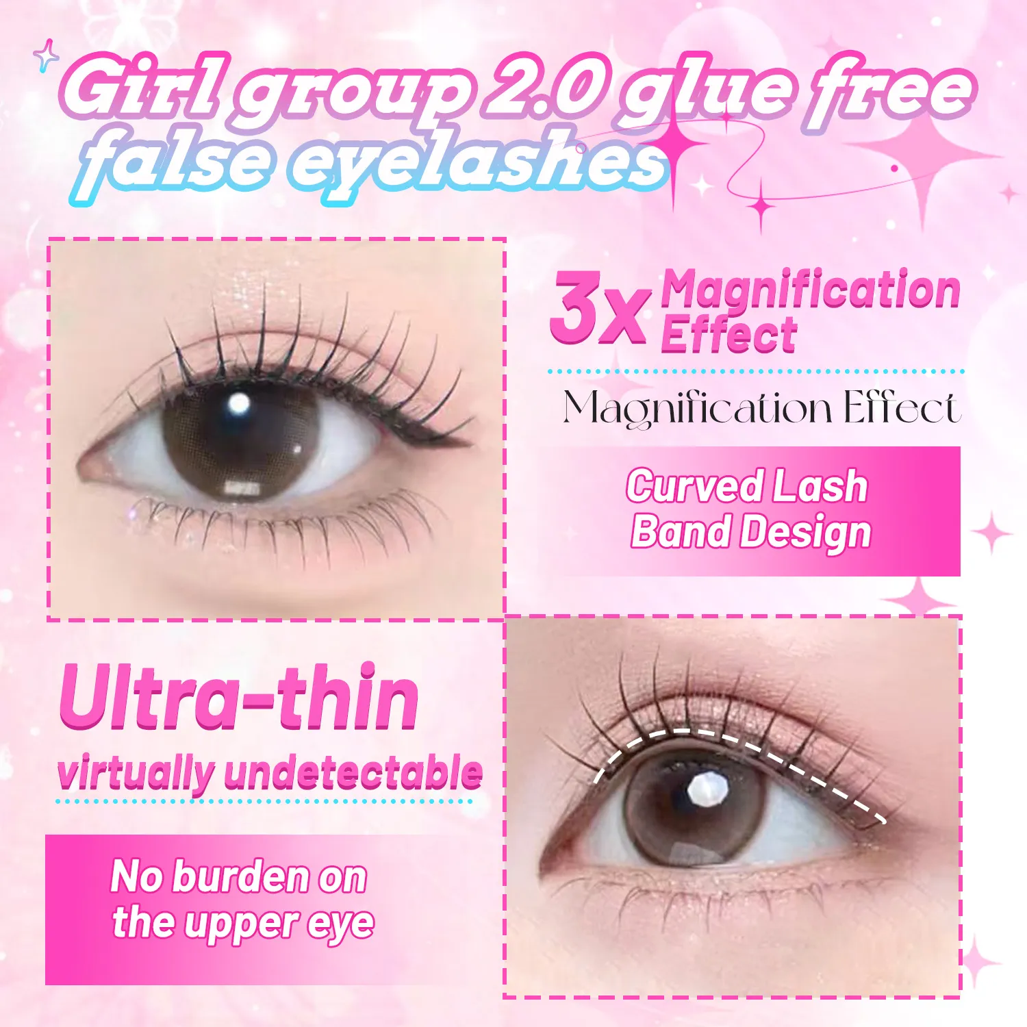 Selbstklebende falsche Wimpern im K-Pop 2.0-Stil, einfach zu tragen, ohne Kleber, trendiges Alltags-/Party-Augen-Make-up-Zubehör — image 4