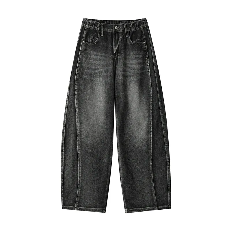 Jeans denim curvi da uomo taglie forti Pantaloni streetwear larghi larghi fino al pavimento con giunture lavate High Street retrò — image 5