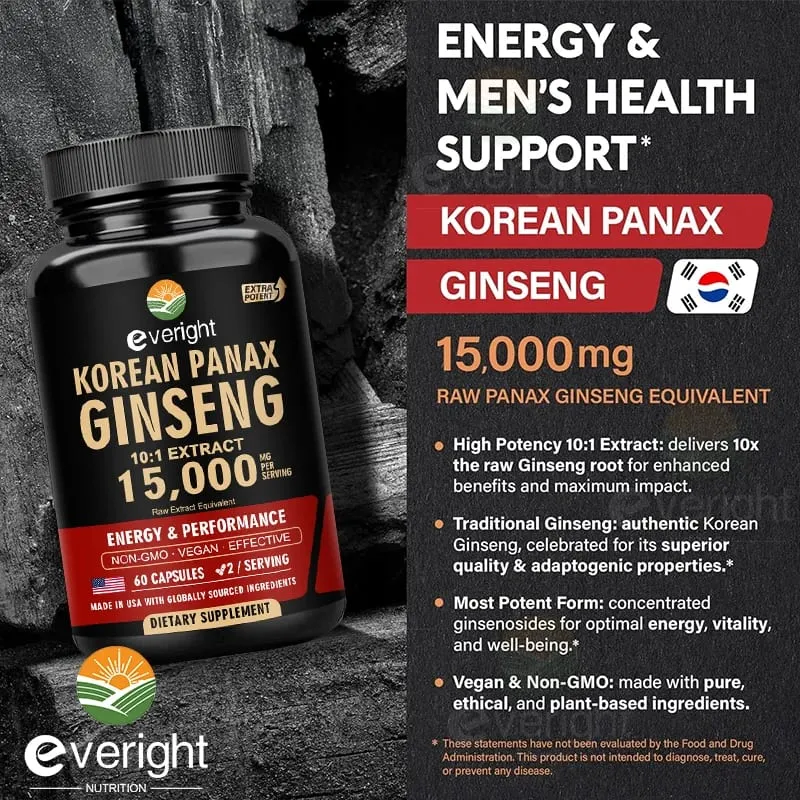 Rotes koreanisches Ginseng-Ergänzungsmittel für Männer – Extra starker 10:1-Extrakt – Energiefokus, Produktivitätsleistung – Natürlich und vegan — image 3