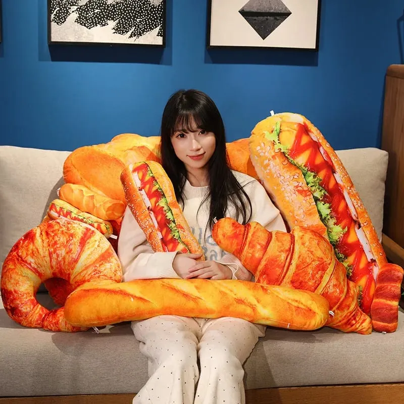 20/40/60cm Simulasi Roti Plush Bantal Sumbat Baguette Croissant Hot Dog Roti Bakar Plushie Makanan Kusyen Hadiah Hiasan Rumah — image 2