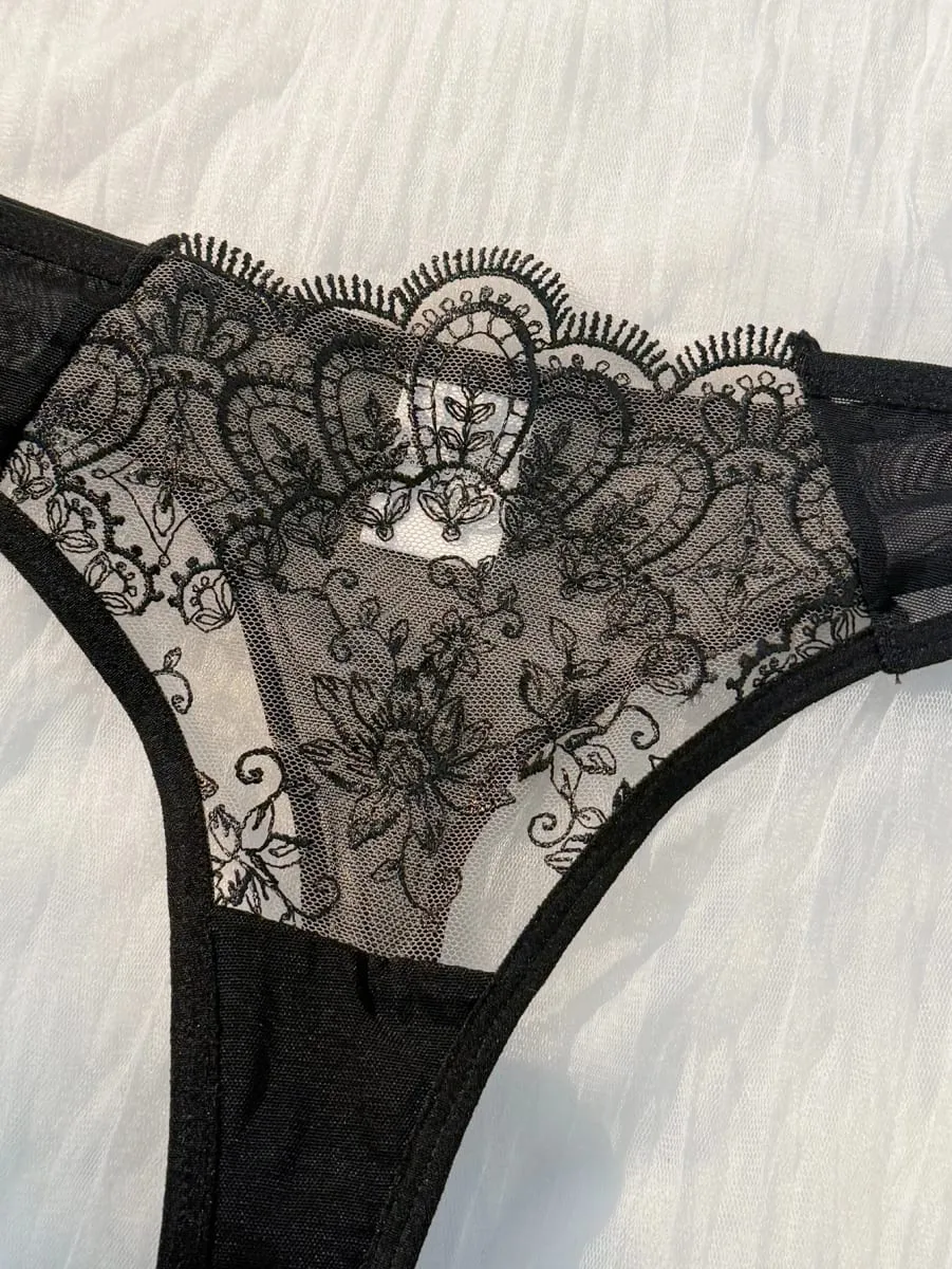 Set Pakaian Dalam Wanita 2 keping Set Pakaian Dalam Separuh Lutsinar Wanita Hijau Selesa Ringan Busur — image 3