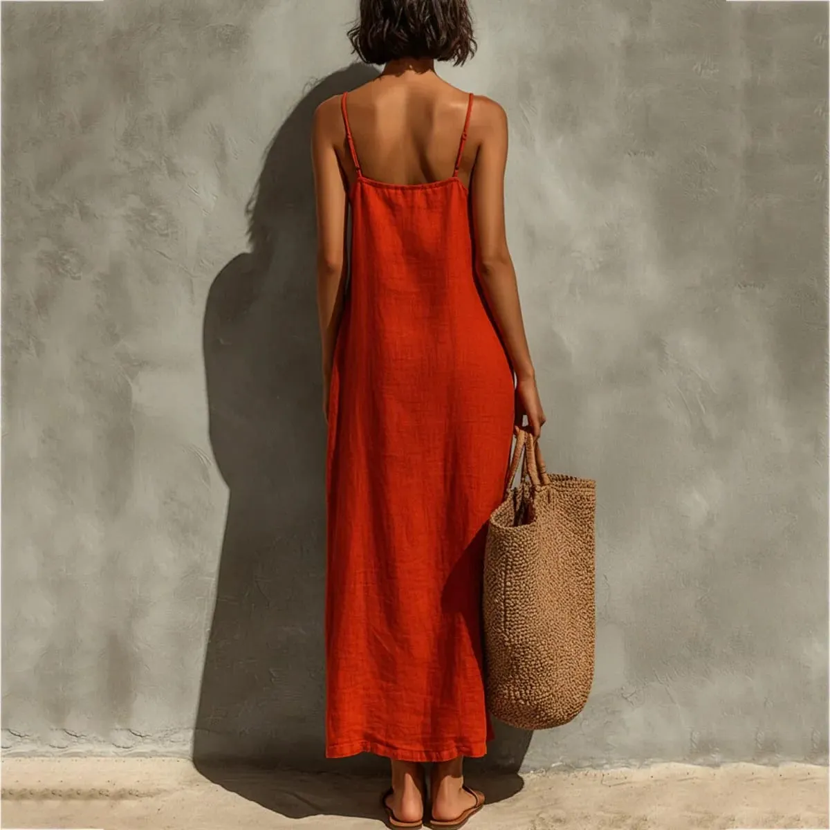 ฤดูร้อนผู้หญิงสีทึบสบายๆลื่น Sundress ทราย Beachwear แขนกุดหลวม Maxi ยาวชุดวันหยุด — image 6