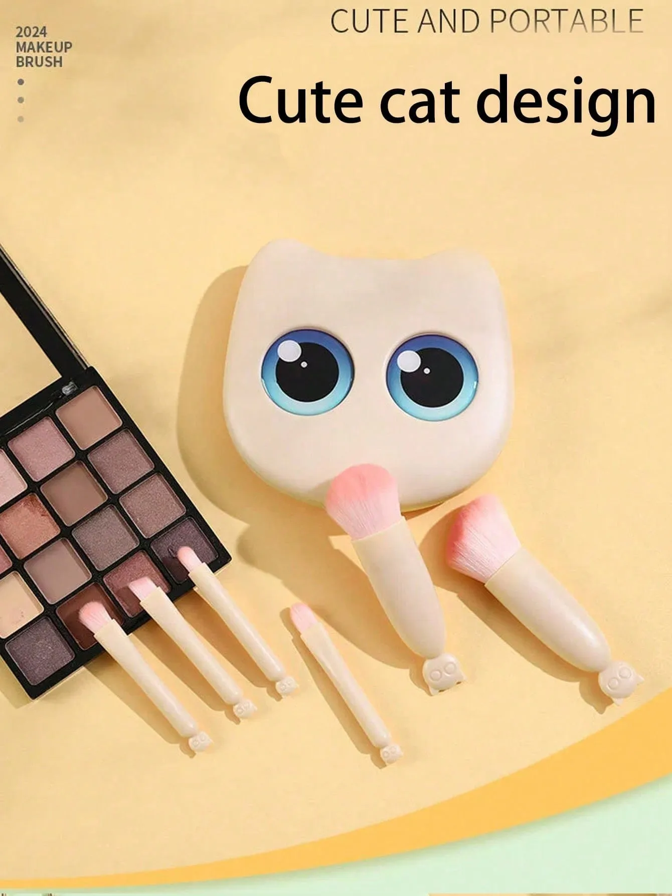 Set di pennelli per trucco portatile con design mini gatto carino da 1 scatola da 6 pezzi: pennello per ombretto e pennello per cipria e pennelli assortiti — image 6