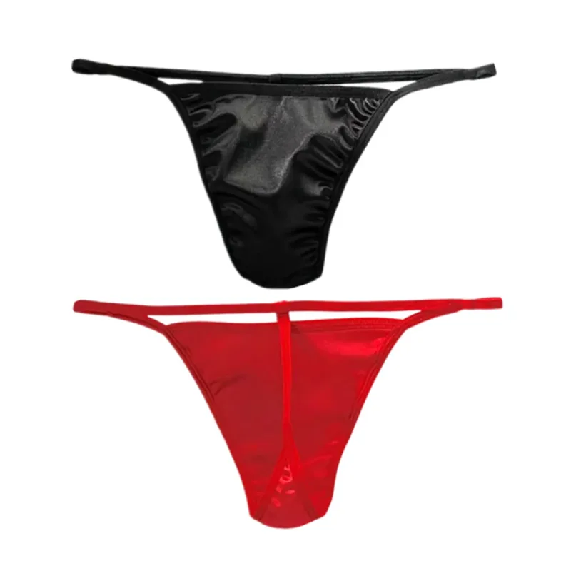 2PCS Men's T-back Thong Sexy Thin Strap Glossy Ice Silk Underwear Male U Convex Night Bikini Low Waist Plus Size Satin G-strings — image 16