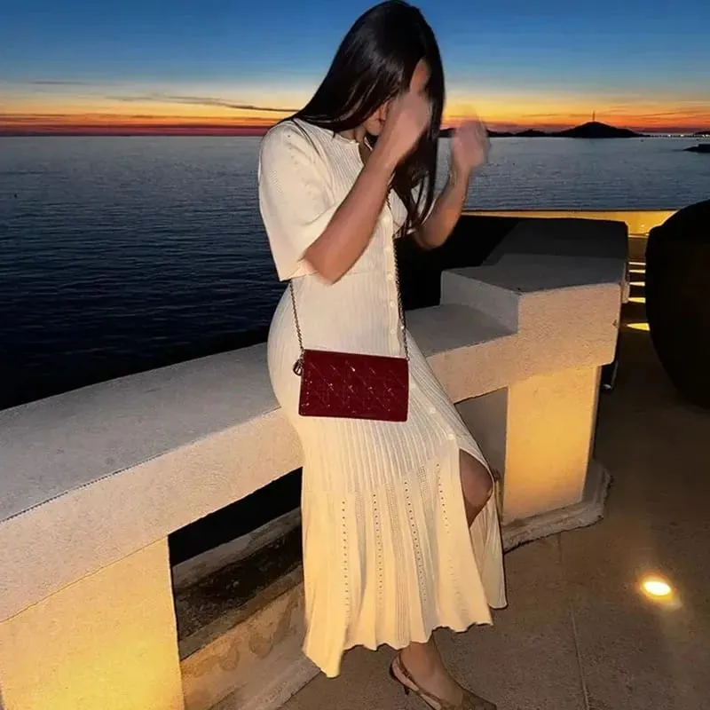 Μόδα συνονθύλευμα πλισέ μάξι Γυναικείο φόρεμα κομψό βολάν πλεκτό μακρύ φόρεμα Γυναικείο 2025 Νέο καλοκαιρινό βραδινό πάρτι Vestidos — image 4