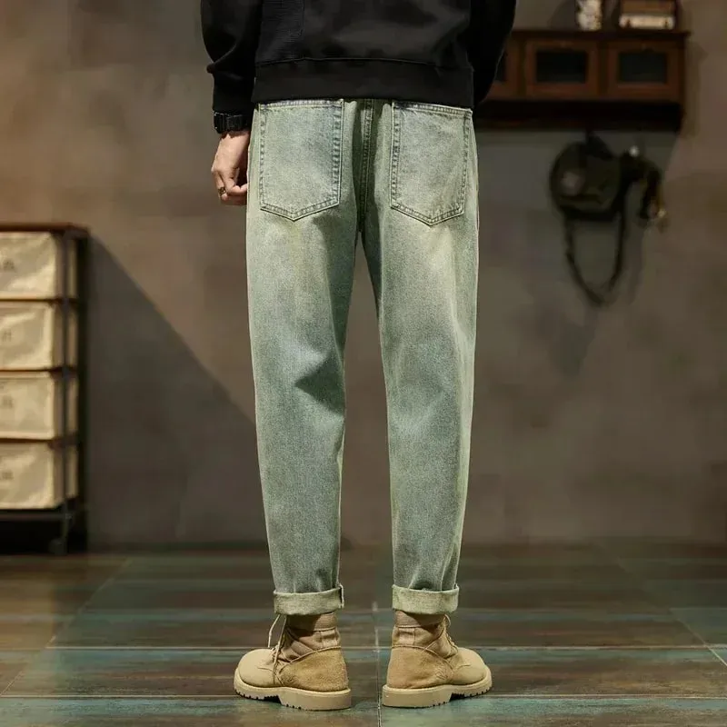 Mænds forår 2026 løse haremsbukser Denim Retro Solid Komfortable Harajuku lige jeans Simple Fashion Alsidige Cargo-bukser — image 4