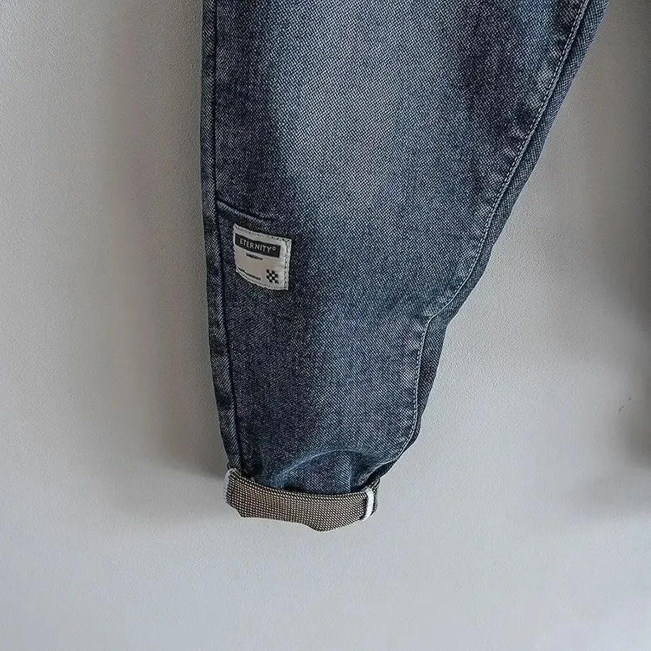 Jeans larghi elastici in vita in denim Primavera Autunno Pantaloni stile harem impiombati Pantaloni casual da uomo 2024 Jeans cargo larghi coreani nuovi elasticizzati — image 4