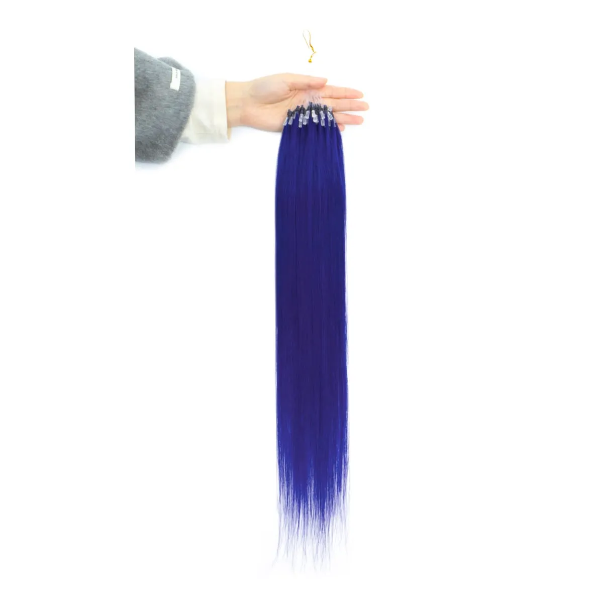 Extensions de cheveux humains colorés à micro maillons, sans colle, cheveux humains vierges, pour femmes et filles, 50 brins colorés, 30G, gris — image 14