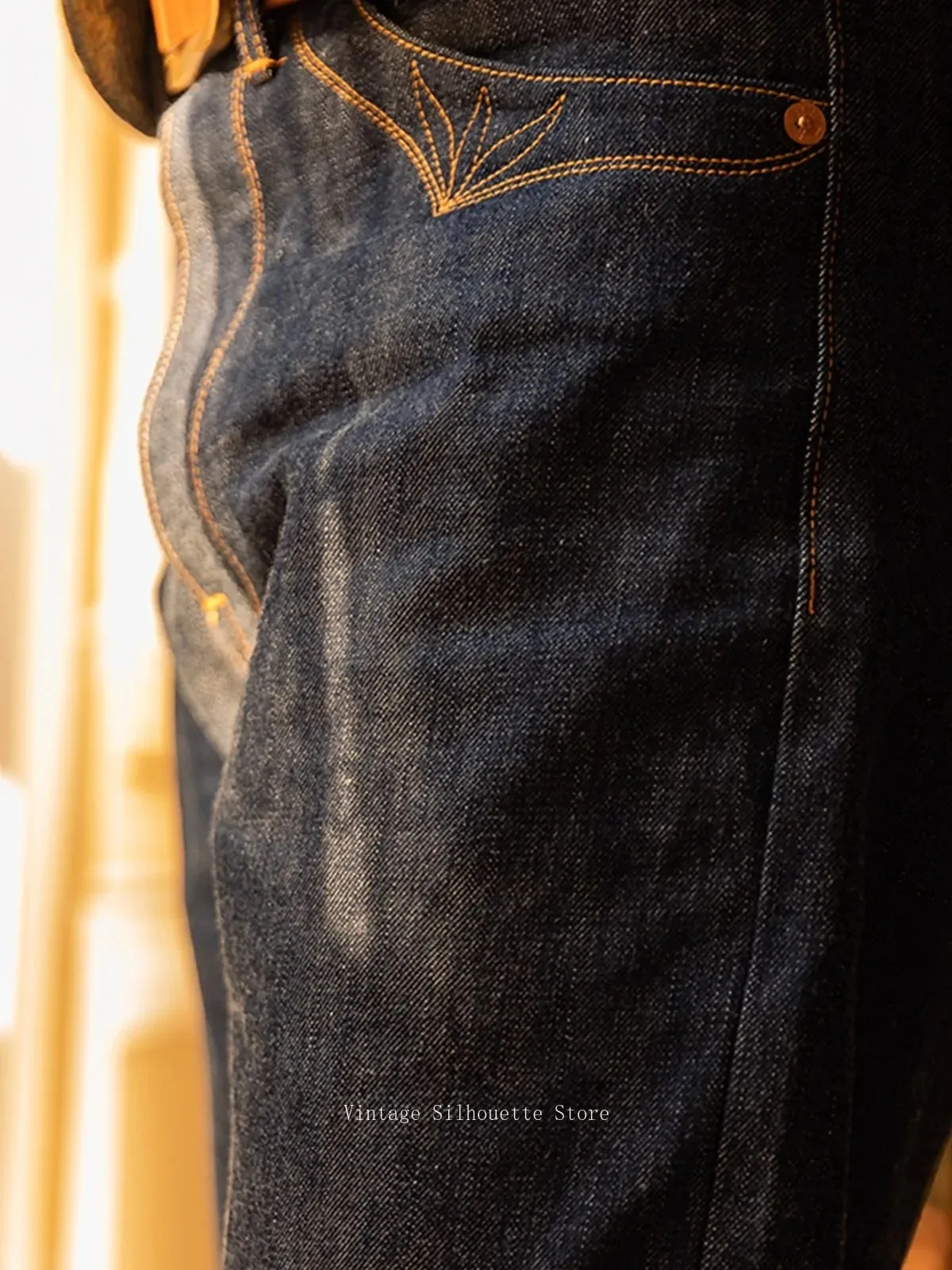 Jean rouge Tornado 350 Selvedge avec poches et coutures avec boucle au dos, pantalon en denim brut 14oz — image 3
