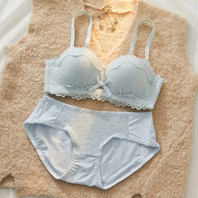 Conjunto de lencería Sexy de encaje, Push Up, acolchado grueso, pecho pequeño, mejora la forma, sujetador de media copa, ropa interior íntima breve oculta — image 9