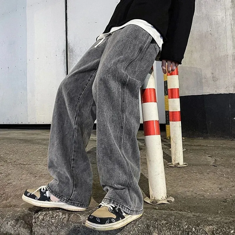 Men's Jeans Korean Version Student Casual Pants High Street Straight Loose Wide Leg Jeans Black Grey Blue Baggy Jeans — image 10