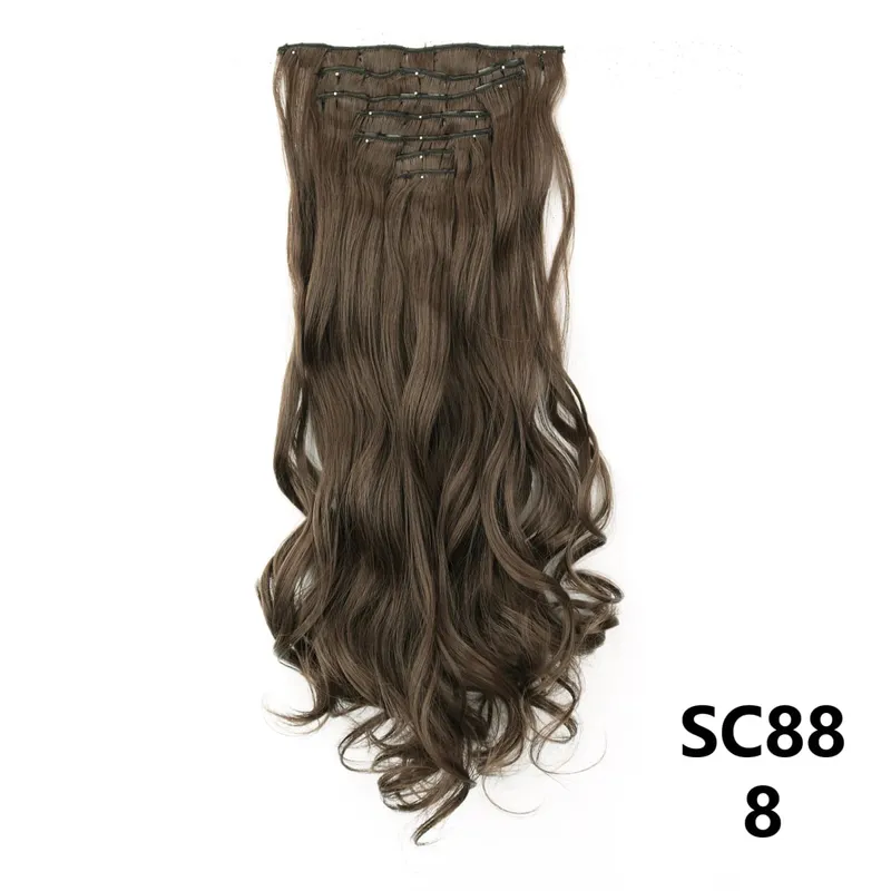 Sintetik Lurus Panjang 16 Klip Dalam Sambungan Rambut 7 Keping/Set Serat Suhu Tinggi Potongan Rambut Berambut Perang Hitam Coklat Untuk Wanita — image 29
