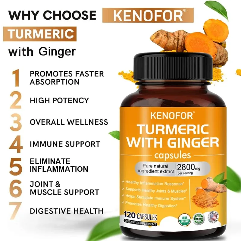 Curcuma Capsule di curcumina 1600 mg con zenzero e MSM Supporto antiossidante Comfort articolare Cuore Benessere cognitivo e digestivo — image 4