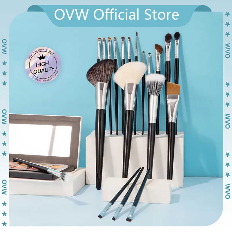 Ovw novos pincéis de maquiagem cabo preto macio macio sombra fundação corretivo mistura blush escova cosméticos ferramenta beleza — image 1