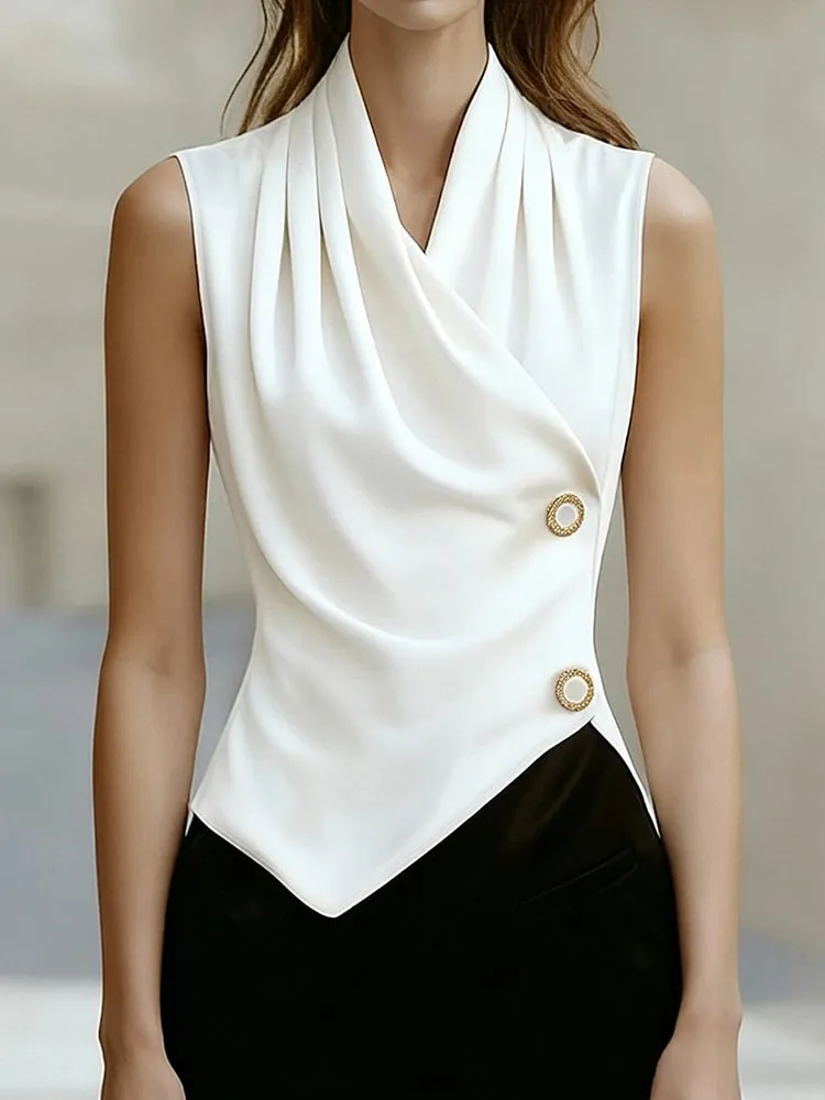 Haut sans manches à col en v et ourlet irrégulier, charme Simple et élégant, sensation haut de gamme, vêtements pour femmes — image 5