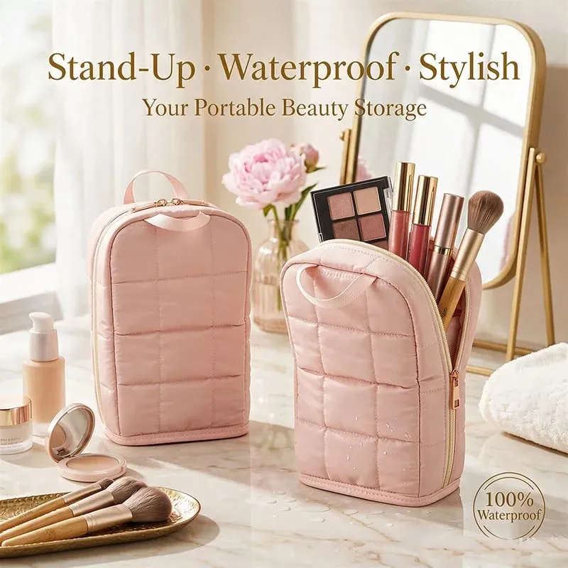Standing Makeup Brushes Storage Bag Malaking Kapasidad Waterproof PU Leather Cosmetic Tools Organizer Para sa Makeup Brushes Lipsticks — image 4