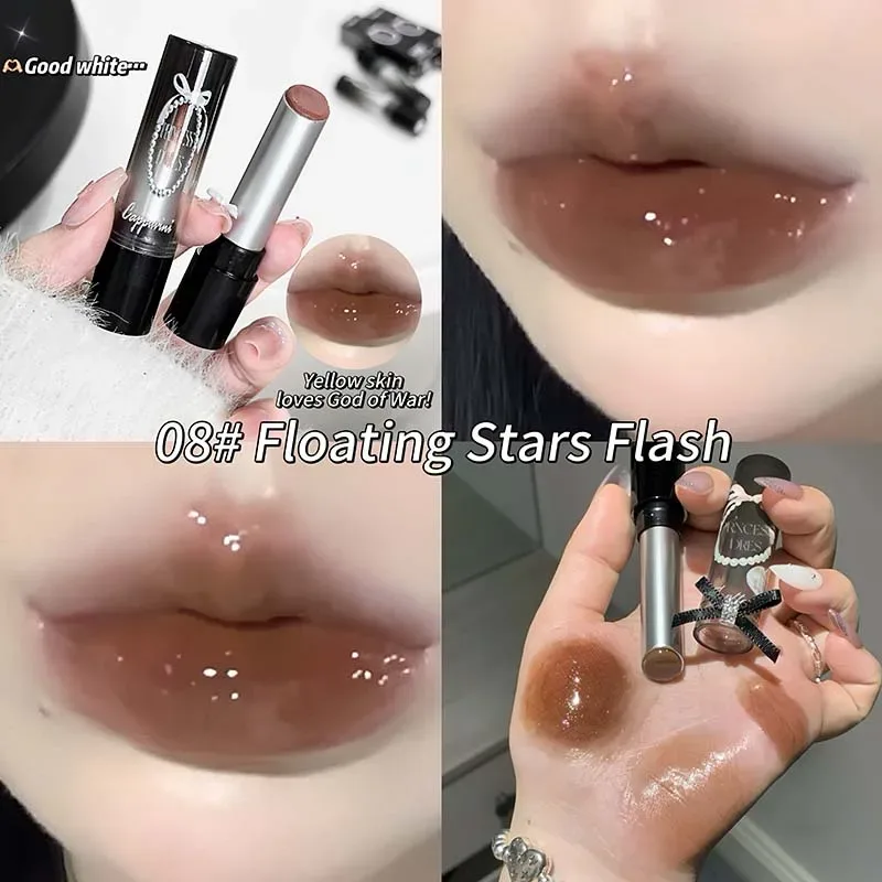 Pink Crystal Mirror Glass Solid Lip Gloss Round Tube Water Light Lipstick Clear Jelly Lip Glaze Nude Brown Moisturizing Lip Tint — image 11