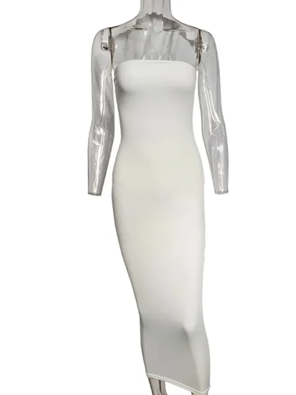 Spring Summer Women's Dress Solid Color Sexy Sleeveless Chest Wrapped Long Beach Dress — image 8
