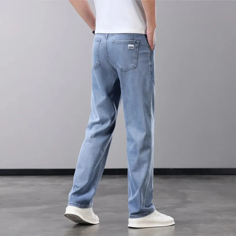 Seluar Jeans Lelaki Nipis Musim Panas Lyocell Fabrik Lembut Bernafas Seluar Denim Lurus Jenama Lelaki Elastik Sutera Ais Seluar Kasual Kelabu Biru — image 5