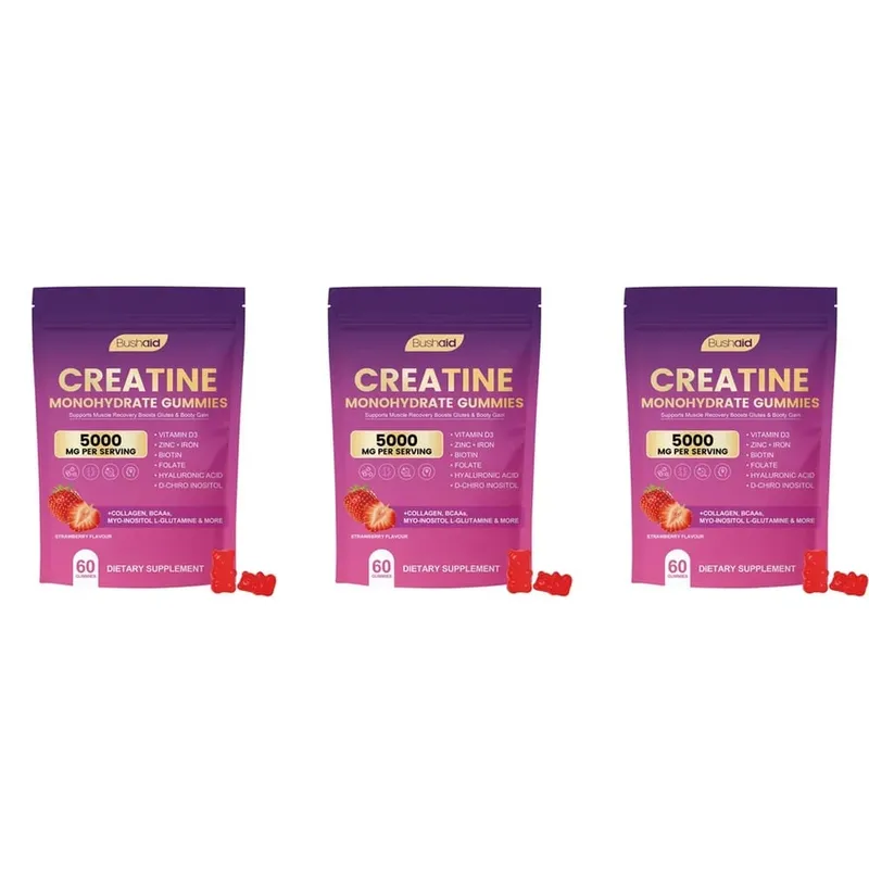 BushAid Creatine Monohydrate Gummies til post-workout muskelgendannelse med Multi-Collagen Blend BCAA og Zink 60 Gummies — image 9