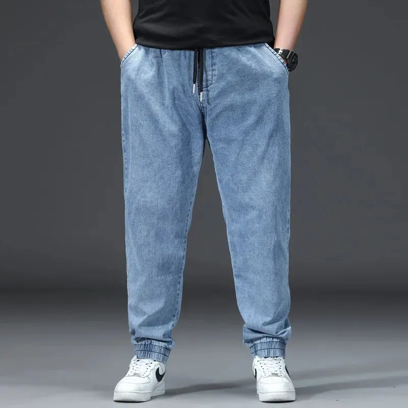 Jeans da jogging dritti larghi in vita elastica da uomo Pantaloni in denim alla caviglia con risvolto taglie forti pantalones hombre Pantaloni casual — image 11