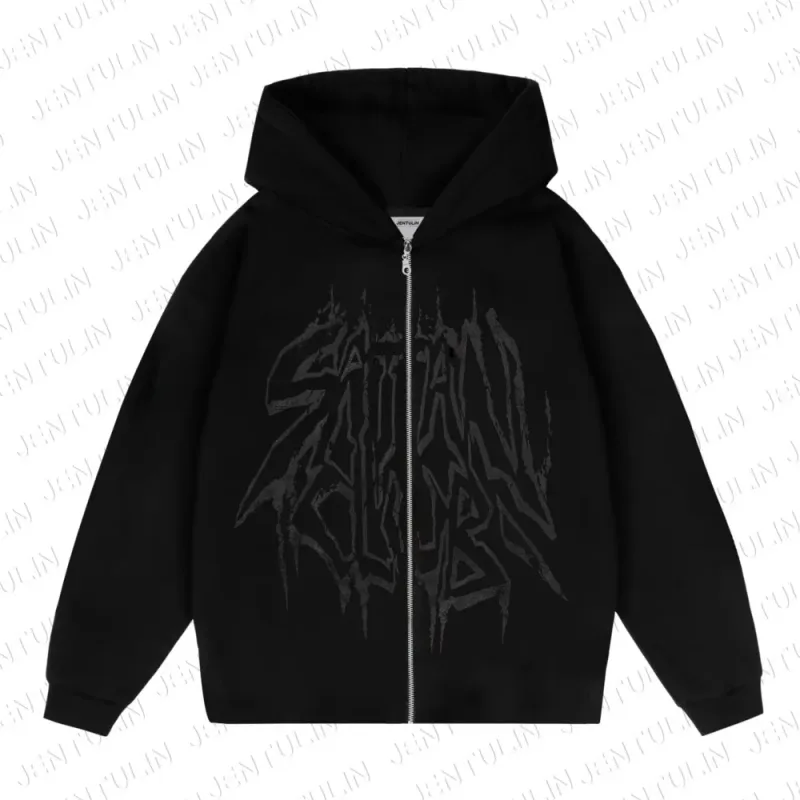 Y2K Retro Hoodie Men's Satan Club Print STNCLB Zip Pullover Sweatshirts High Street Hip Hop Streetwear Oversized Clothing Jacket — image 13