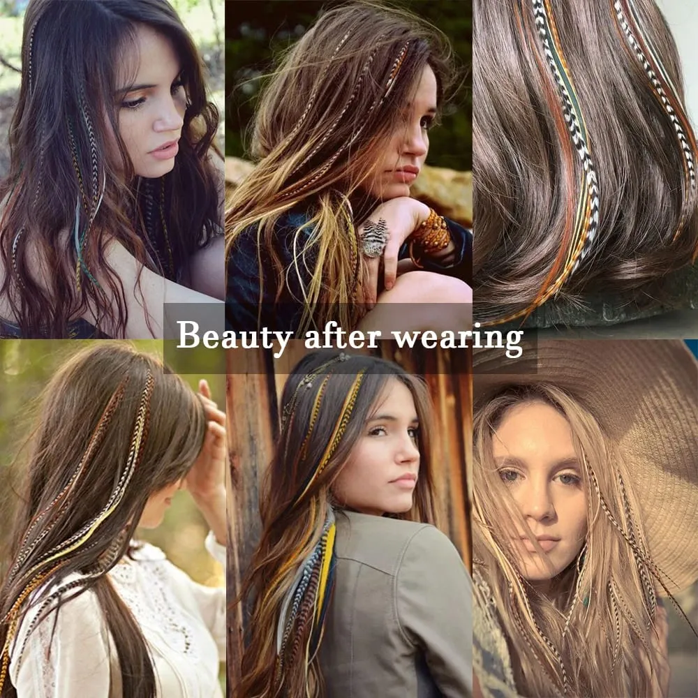 Estensioni dei capelli con piume sintetiche 16 pollici 50 fili/pacco Estensioni dei capelli colorati Estensioni delle piume dei capelli colorati per le donne — image 7