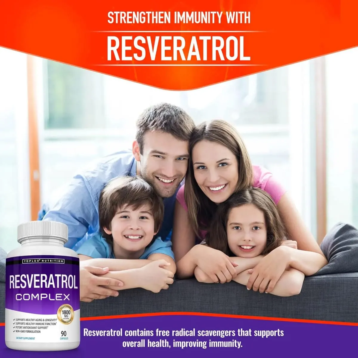 Resveratrol Complex 1800mg Capsules Antioxidant Complex Trans Resveratrol Supplement for Men Women | Non-GMO Gluten Free — image 6