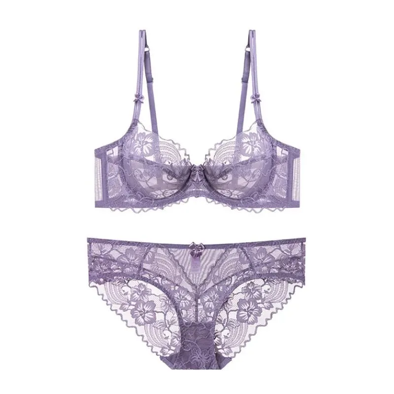 Everyday Lace Lingerie Ultra-thin Breathable Upper Support Anti-sag No Sponge Transparent Bra Set ladies Basic Underwear S-XL — image 2