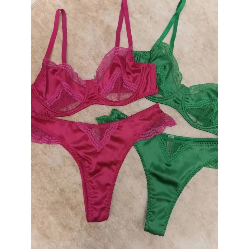 Reggiseno da donna in rete di raso con giunture in pizzo ultra sottile minimizzatore anti-abbassamento supporto morbido lingerie per ragazze 32‑38AB completo — image 2