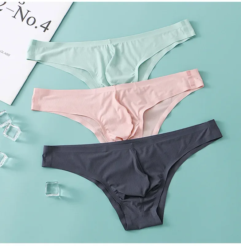 Sous-vêtements pour hommes, demi-hanche, petit Triangle, taille basse, Sexy, jeunes hommes, slip en soie glacée, sans couture, culotte d'été légère et respirante — image 15