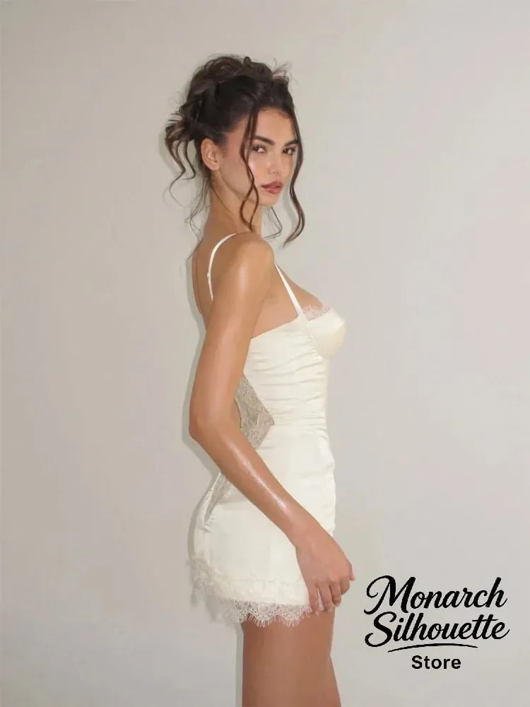 Solid Satin Lace Corset Mini Dress Women Sexy Spaghetti Strap Sheer Panel Slim Fit Short Dresses 2026 Trendy Lady Night Out Wear — image 3