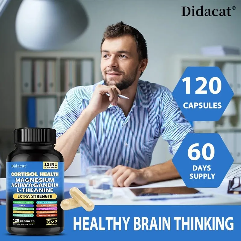 Cortisol Support Capsules na may Ashwagandha at Magnesium Support Stress Relief Kalmadong Mood Adrenal Health at Matahimik na Pagtulog