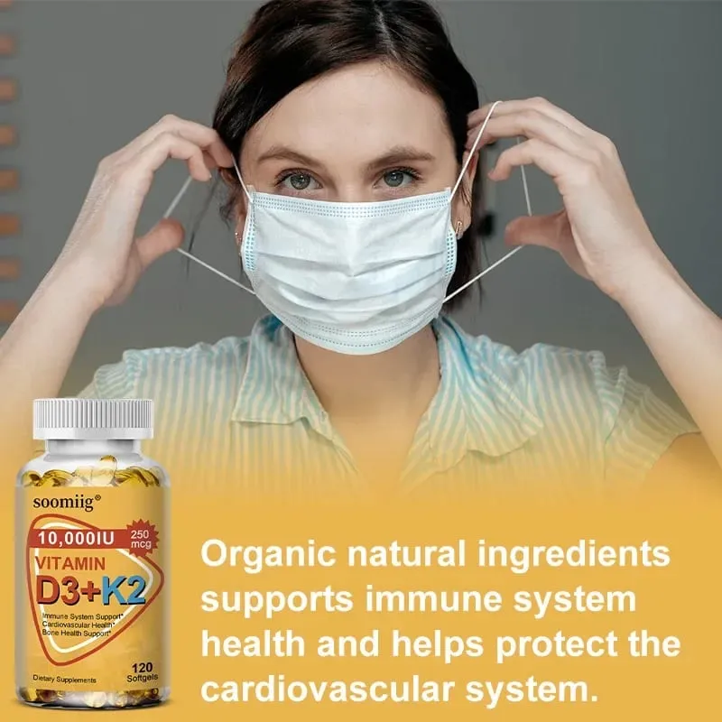 Suplemen Vitamin D3 K2 Softgel Capsule Menyokong Tulang Sendi dan Kesihatan Imun Tulang Kuat & Sihat untuk Lelaki Wanita — image 4