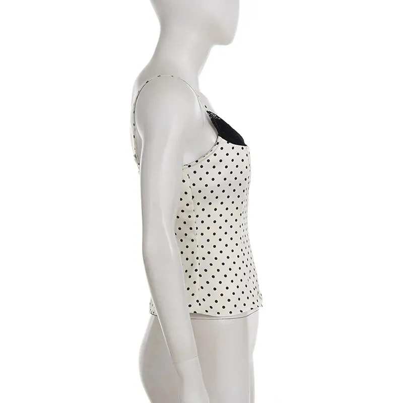 Chic Lace Patchwork Polka Dot Camis Tops Elegantเสื้อแขนกุดฤดูร้อนสบายๆสวมใส่ทุกวันStreetwear Camisole 2026 — image 5