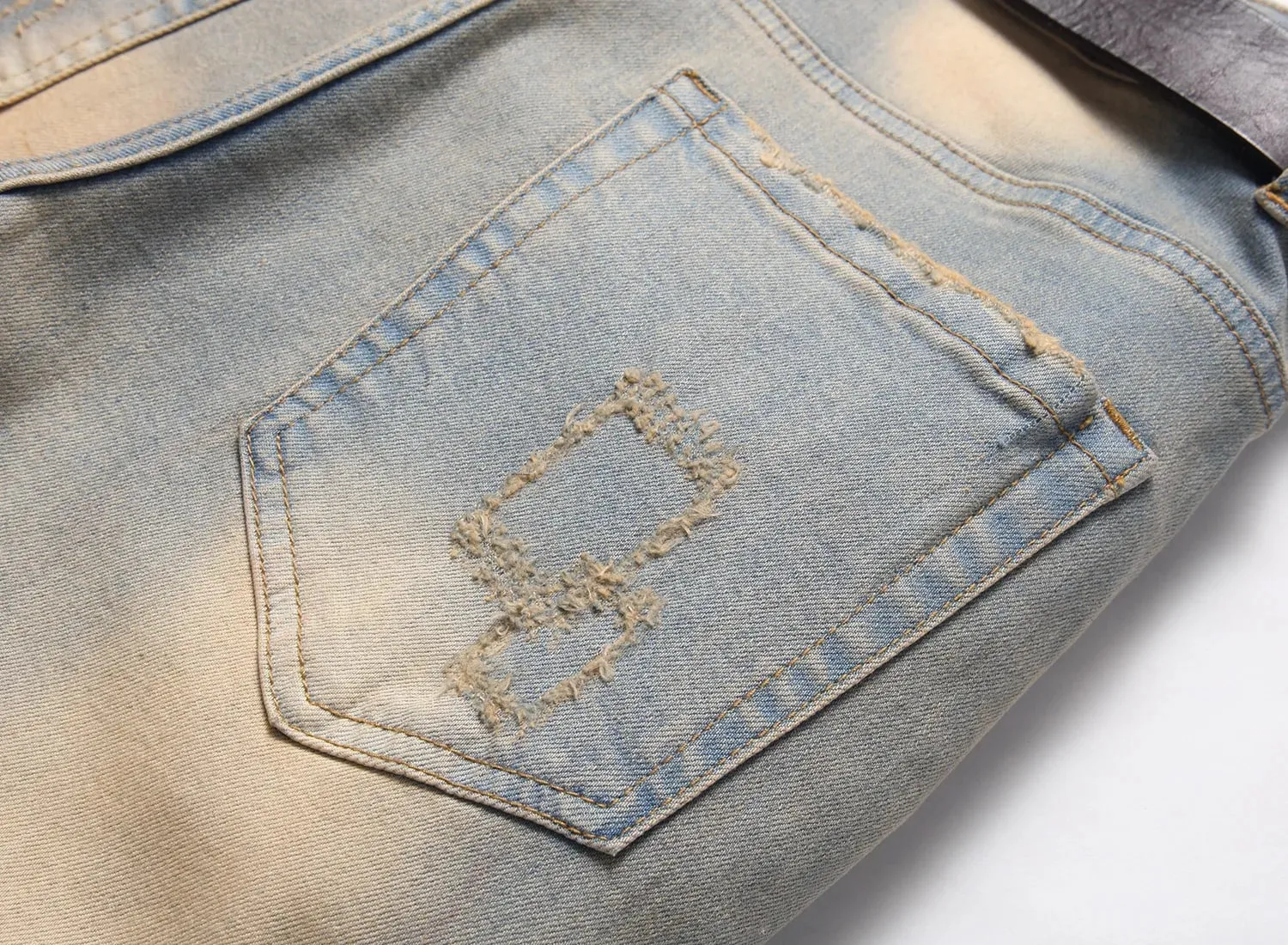 Seluar Jeans Vintaj Lelaki Pensel Seluar Regangan Pinggang Tengah Pinggang Lurus Seluar Panjang Buku lali 2024 Musim Gugur Denim Pakaian Jalanan — image 5
