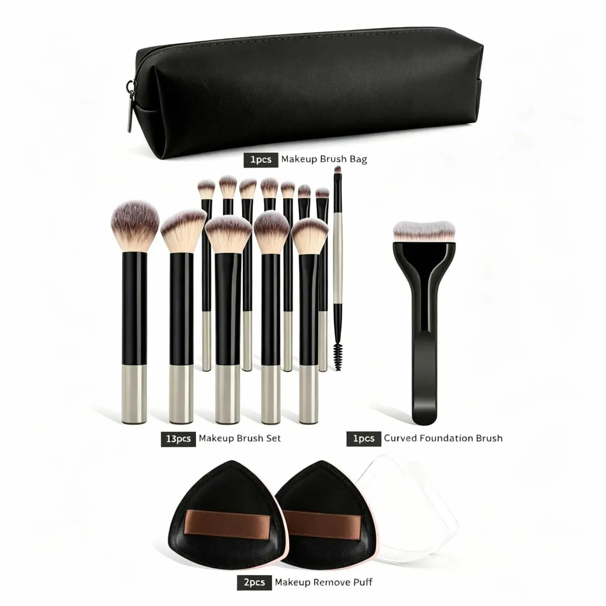 Set Berus Mekap Lengkap 14Pcs Berus Makeup Sintetik Lembut Alas Rambut Sintetik Blush Bedak Longgar Concealer Berus Campuran Kontur Portable Tr — image 3