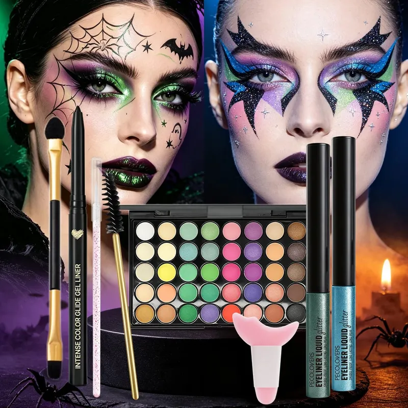 8 ชิ้น/เซ็ตฮาโลวีน Carnival Eye แต่งหน้า Bright สีอายแชโดว์ Sparkle Liquid Eyeliner Eyebrow ปากกาแปรงตา — image 2