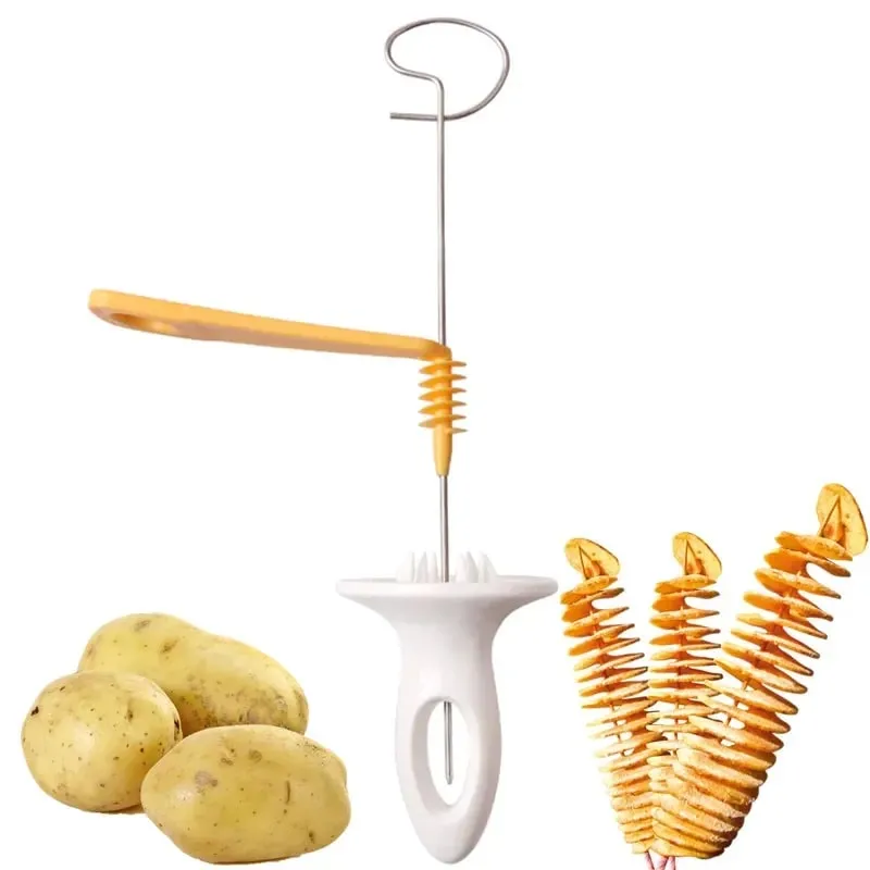 Trancheur de pommes de terre torsadé en acier inoxydable, en spirale, en plastique, coupe-pomme de terre rotatif, outil créatif pour légumes, Gadgets de cuisine, 1 ensemble — image 1