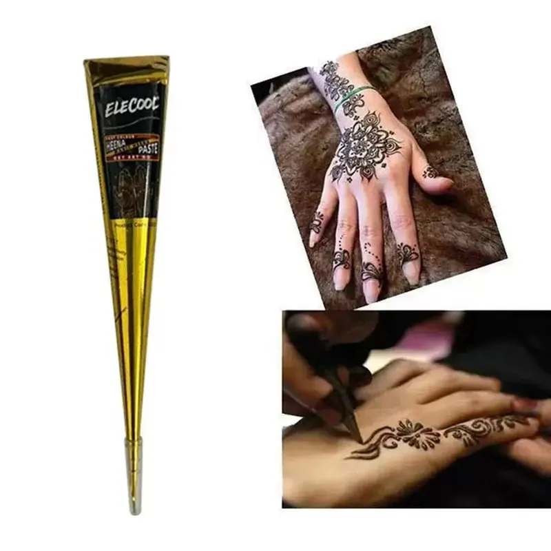 Black Henna Body Paint ศิลปะแฟลชชั่วคราว Tattoo วางกรวยเซ็กซี่ Tattoo งานแต่งงานอินเดียสีสำหรับอุปกรณ์สัก Wholsal Q6Y5 — image 3