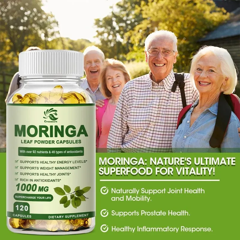 Greensure Moringa Oleifera 1000 mg Kapseln Extra Potenz 50:1 Extrakt Energetisierendes Antioxidans 60/120 Vegetarische Kapseln — image 2