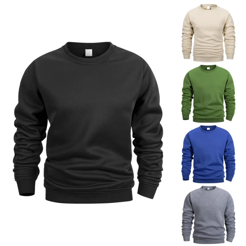 Sweater Leher Krew Lelaki Warna Pepejal Sweatwear Spring Outdoor Kasual Harian Lengan Panjang Pullover Hoodie Pakaian Sukan Lelaki — image 2