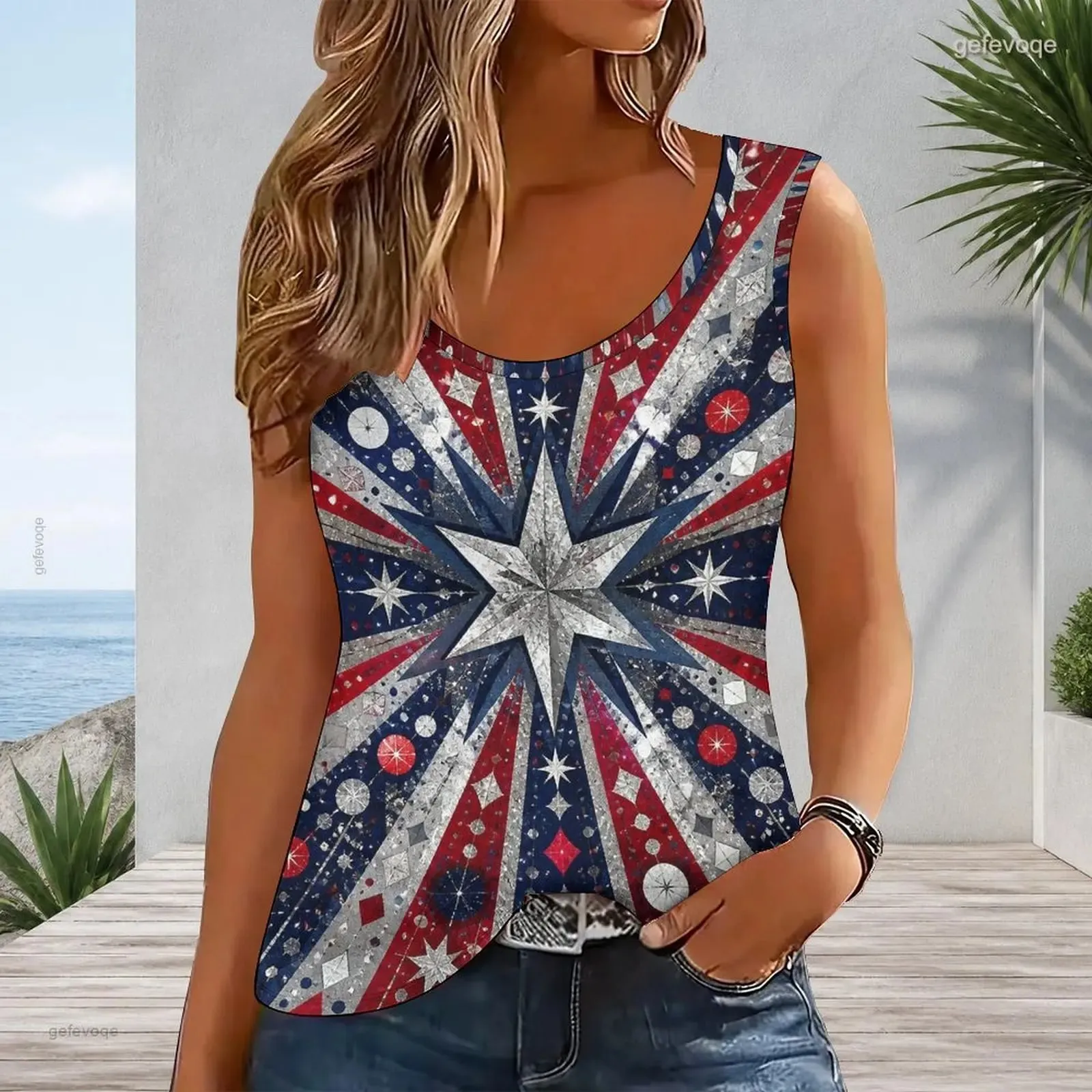 Canottiera da donna con scollo a U, senza maniche, slim basic, canotta semplice e casual, top interno esterno da donna con stampa personalizzata — image 2