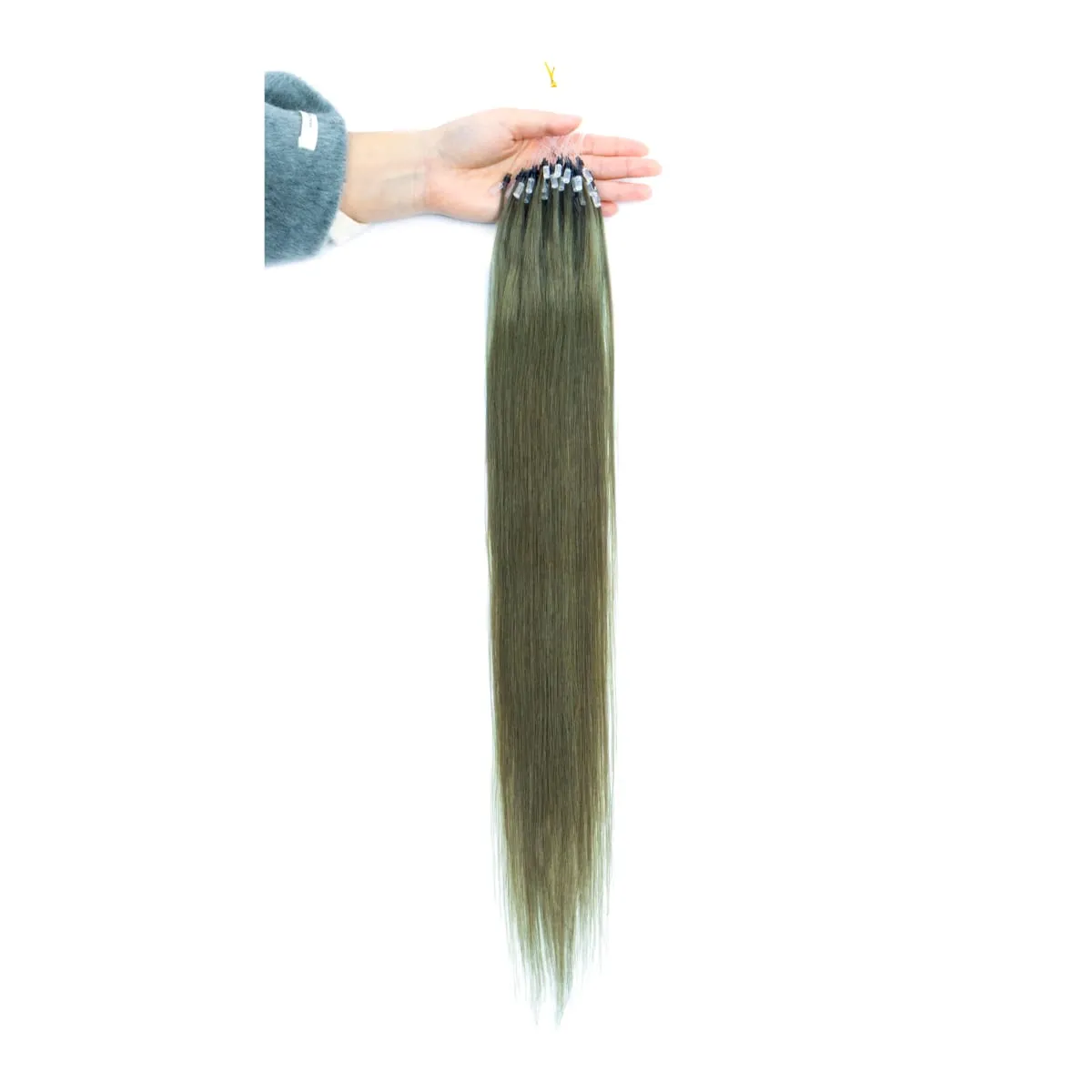 Extensions de cheveux humains colorés à micro maillons, sans colle, cheveux humains vierges, pour femmes et filles, 50 brins colorés, 30G, gris — image 12