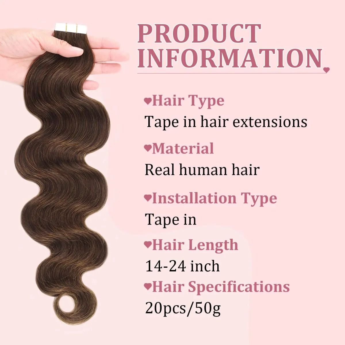 20 ชิ้น/แพ็คเทปต่อผมมนุษย์ Body WAVE เทปต่อผมมนุษย์จริงไม่มีรอยต่อเทป Real Human Hair EXTENSION — image 3