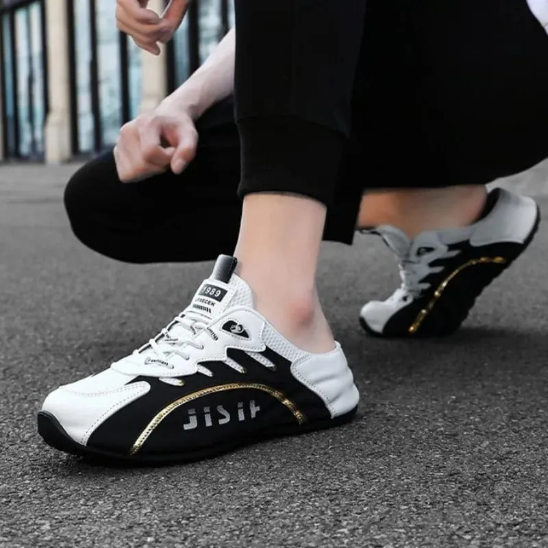 Baotou – pantoufles en maille respirante de grande taille 39-48, chaussures de loisirs en cuir de haute qualité pour hommes, baskets plates tendance Zapatos Hombre — image 5