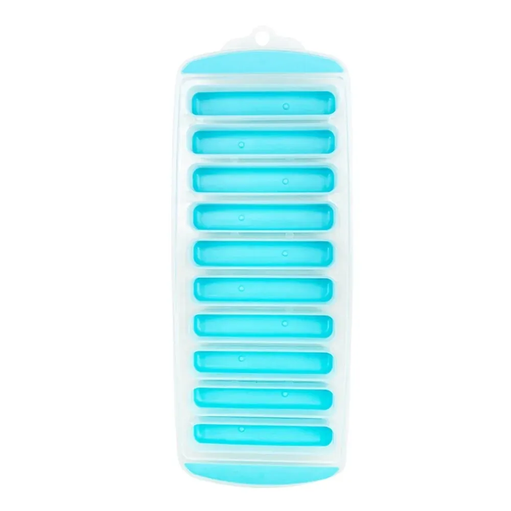 DIY 10 Holes Long Strip Ice Cube Mold with Lid Silicone Ice Cube Tray Homemade Ice Block Mold Cold Drink — image 1