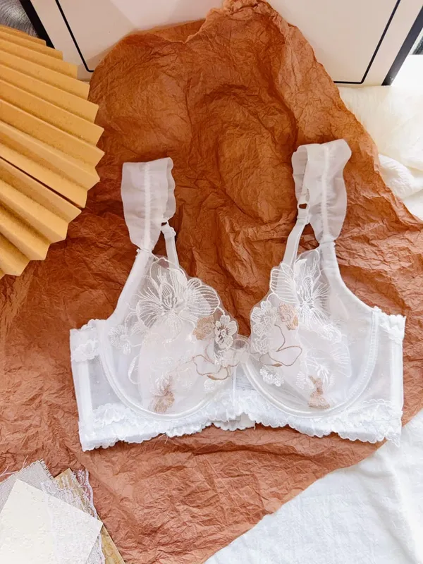 Ensemble de soutien-gorge français en dentelle florale, à armatures douces, bonnet de lapin Ultra fin, grande taille, minimiseur, ensemble de Lingerie Sexy pour femmes, usage quotidien — image 12